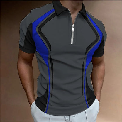 Summer short sleeved T-shirt casual business button top T-shirt fashionable men's clothing