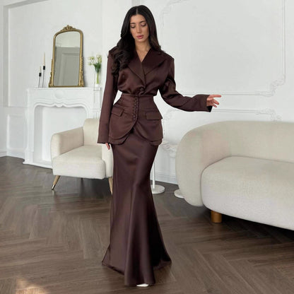 Women Office Suit Set Cardigan Skirt