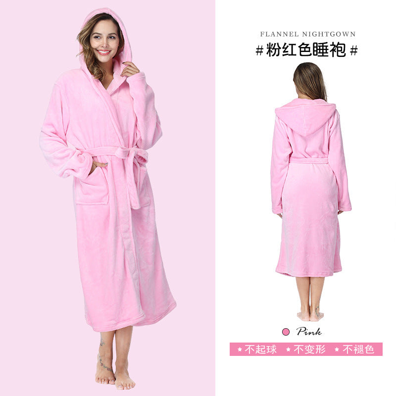 Hooded Flannel Bathrobe for Women