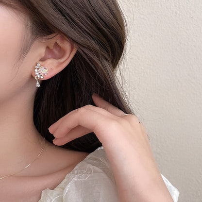 S925 Silver Needle Cat's Eye Small Earrings Female Geometric Square Love Diamond Earrings Simple Atmosphere Earrings