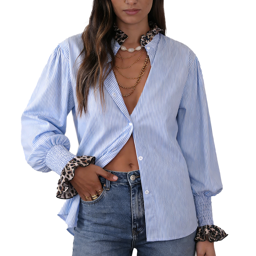 Leopard Lace Striped Shirt
