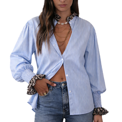 Leopard Lace Striped Shirt