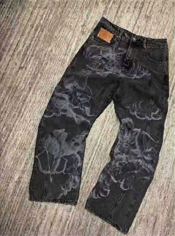 Men Printed Denim Trousers