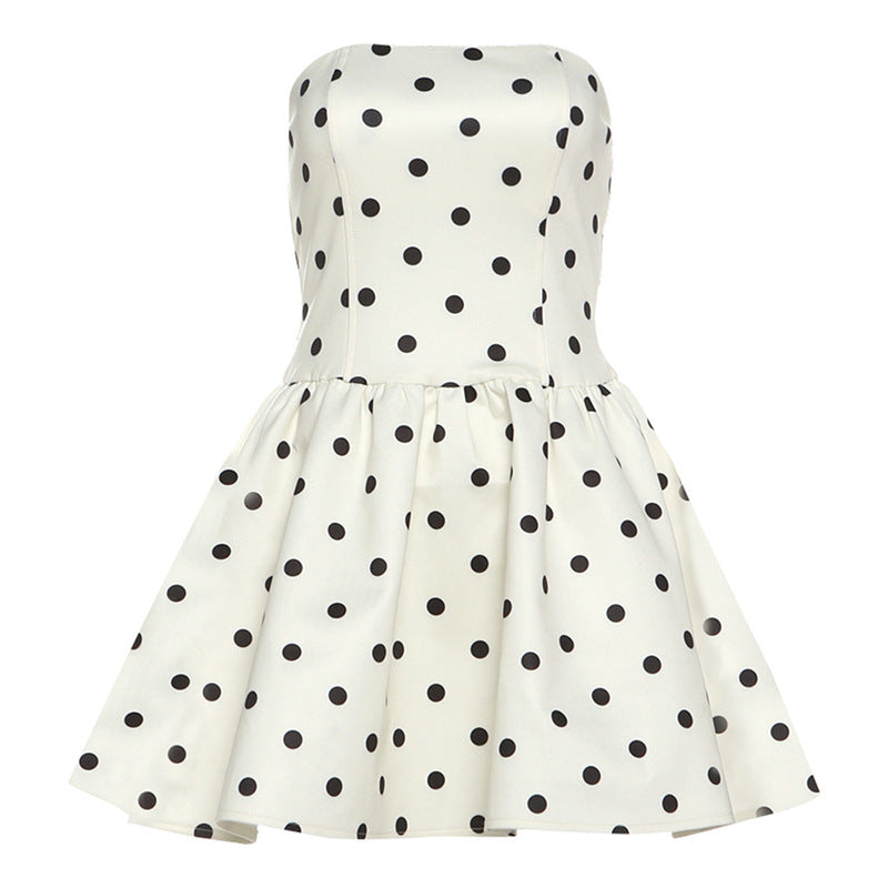 Women Polka Dot Print Tube Top Dress
