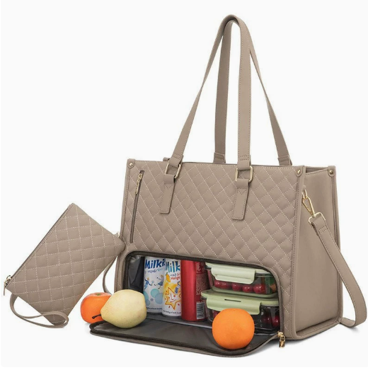 New 2 in 1 Handbag Lunch Bag Combination Bag Large Handbag Women's Thermal Insulation Lunch Box Women's Crossbody Computer Bag