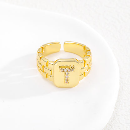 European and American ring letter series jewelry strap design letter opening ring