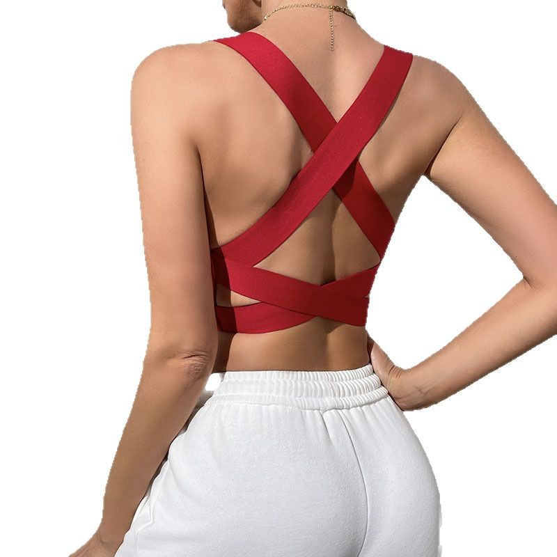 Sports and casual top sexy slim fit beautiful back women's clothing