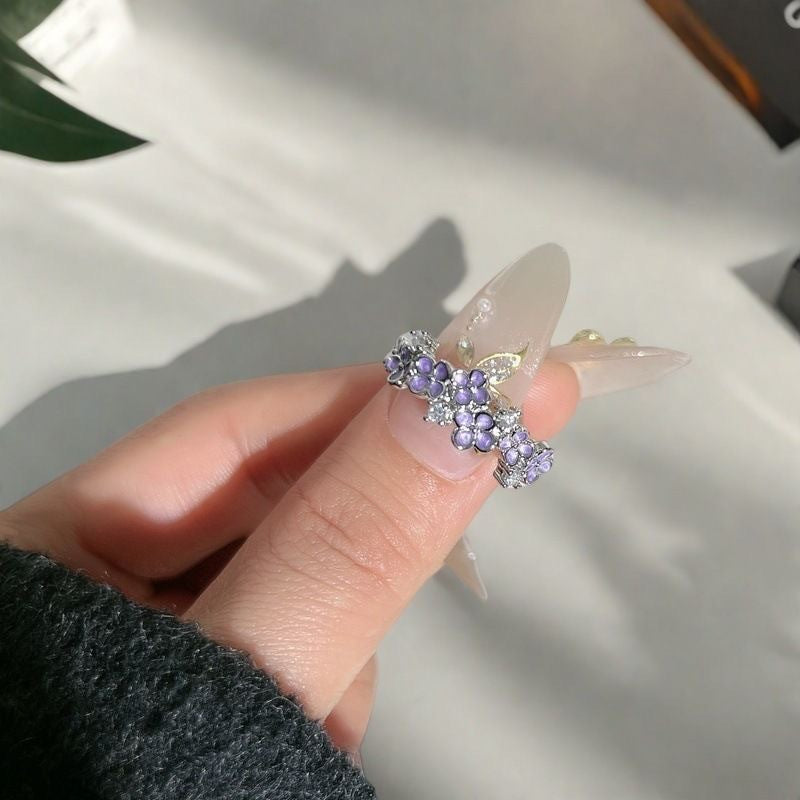 Purple Floral Adjustable Ring for Women