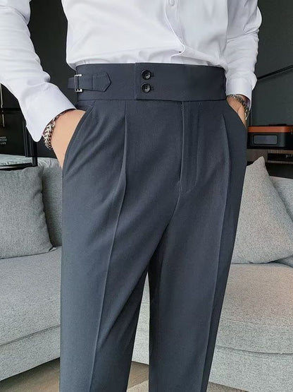 Mens High Waist Straight Leg Trousers