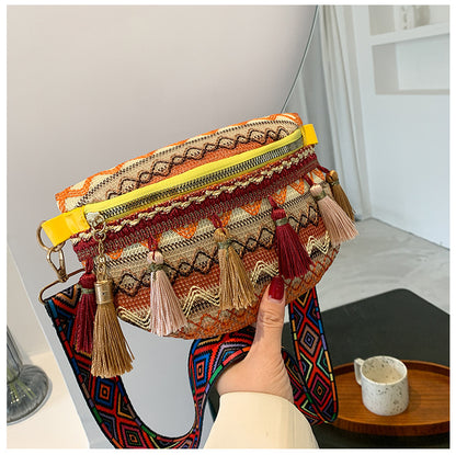 Ethnic Lace Tassel Shoulder Bag