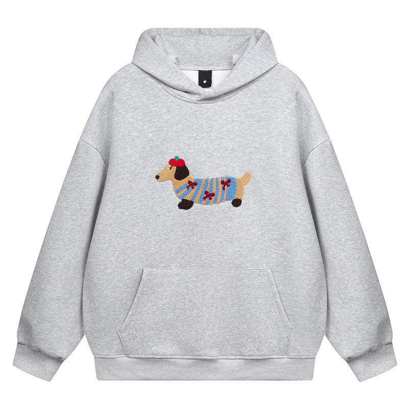 Furry Dachshund Print Hooded Sweatshirt