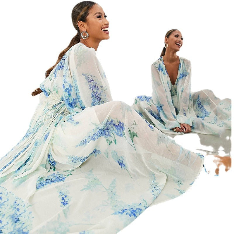Floral Print Chiffon Bohemian Dress