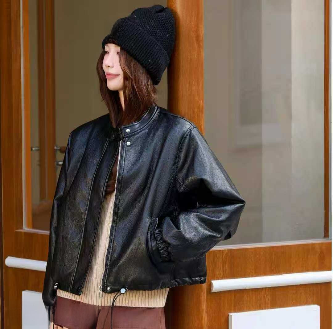 Women's Short PU Leather Biker Jacket