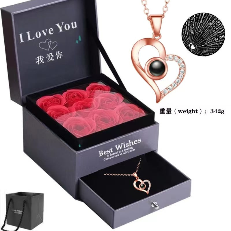 European and American Hot-Selling New Projection Ins Fashion 100 Languages I Love You Heart Necklace Valentine's Day Gift