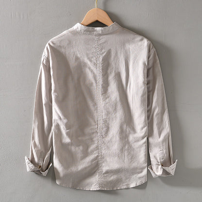 Pure Color Stand-Up Collar Pullover Cotton and Linen Lining