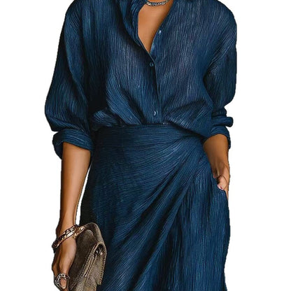 Elegant Pleated Belted Dress Set