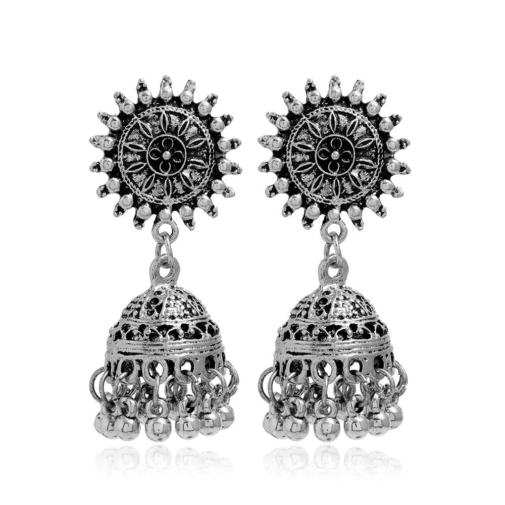Bohemian ethnic carved retro patterns, creative bell earrings, exaggerated and personalized ethnic style earrings from Europe and America