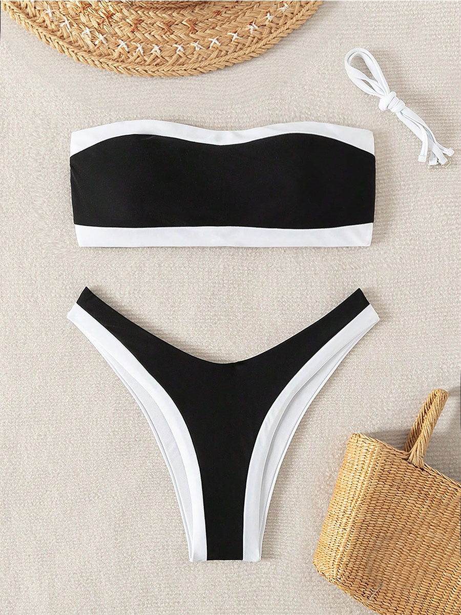 Contrast Color Bikini Set Tube Top Swimsuit
