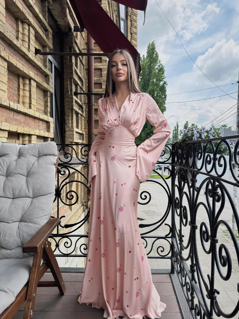 Womens V-neck Satin Dress