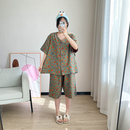 Cotton V-Neck Cropped Pajama Set