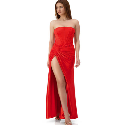 Elegant Backless Twist Slit Evening Dress