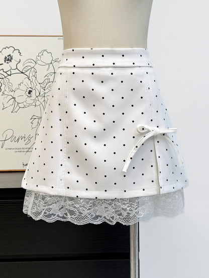 French Polka Dot Lace High Waist Skirt