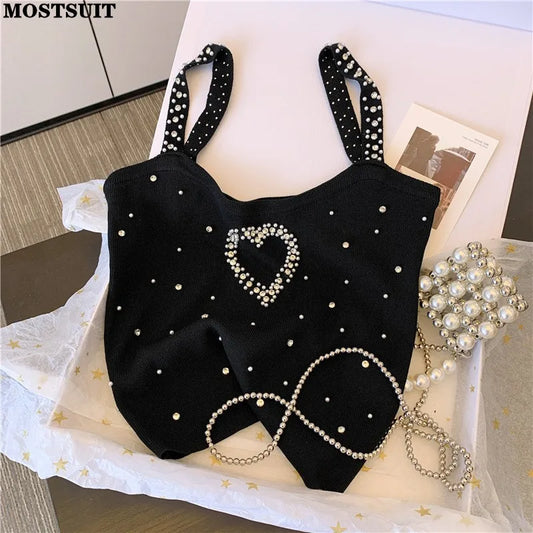 Pearl Beaded Knit Crop Top