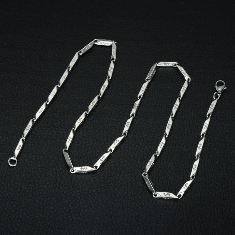 High Polished Gold Color Titanium Stainless Steel US Dollar Pattern Stick Aberdeen Chain Necklaces for Men Jewelry