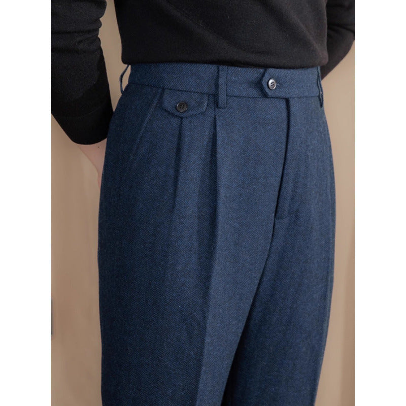 Men's Wool Blend Herringbone Straight Leg Trousers