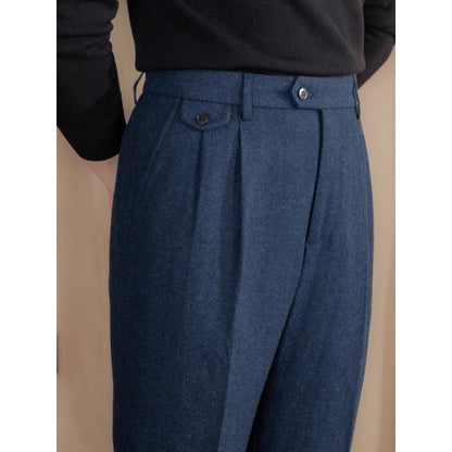 Men's Wool Blend Herringbone Straight Leg Trousers