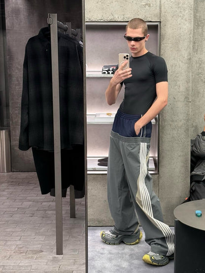 Double-Waist Striped Nylon Sweatpants