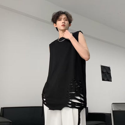 Loose fitting top with camisole and sleeveless ripped T-shirt for men