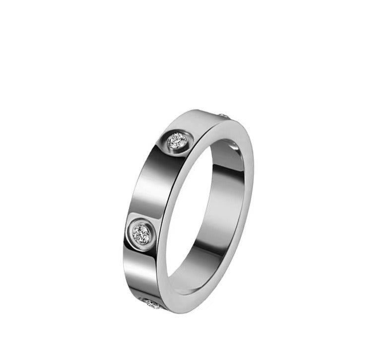 Titanium Steel Ring Classic 18K Rose Gold Diamond Free Three Full Diamond Wedding Ring for Men and Women