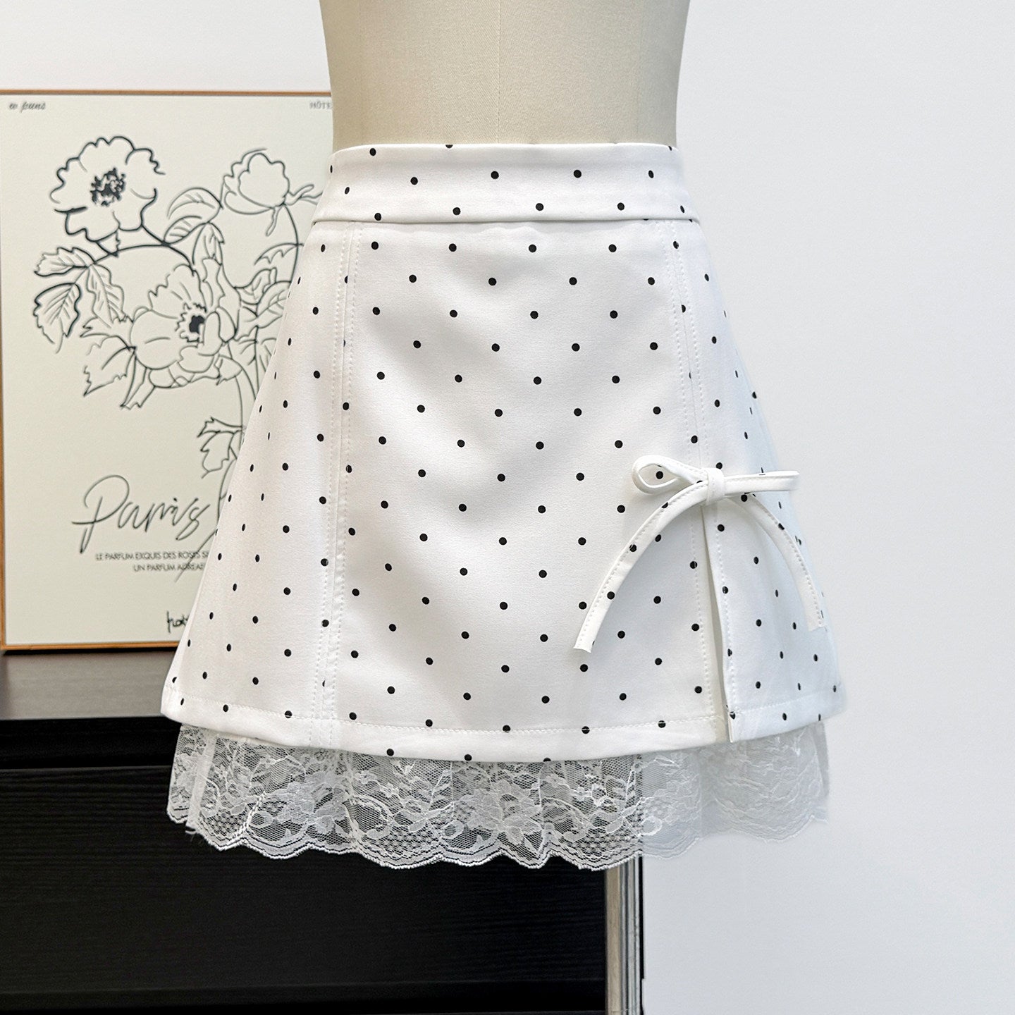 French Polka Dot Lace High Waist Skirt