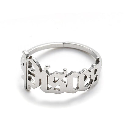 New Stainless Steel Ring Women's ins Colorless European and American Opening Retro Simple English Letter Ring Men