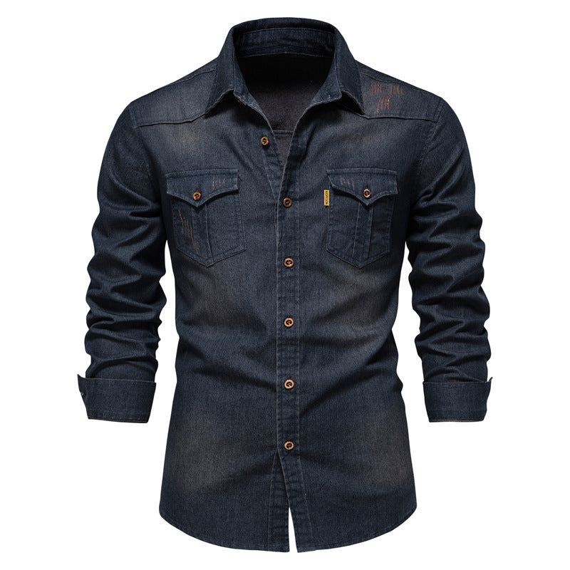 Mens Casual Denim Long Sleeve Shirt