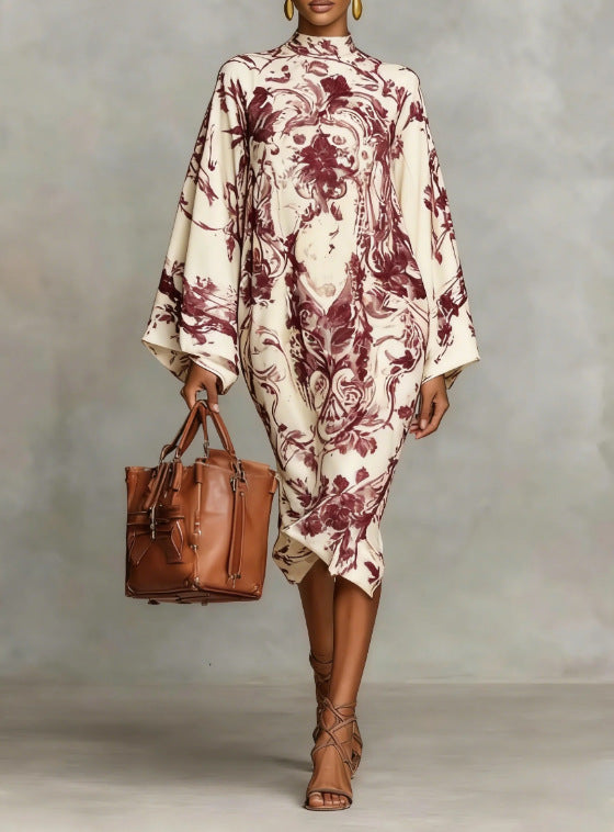 Flowy Bell Sleeve Digital Print Dress