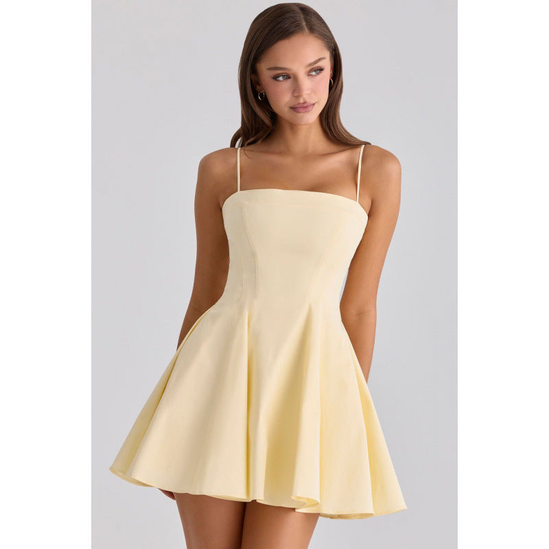 Strap waist-hugging A-line short skirt