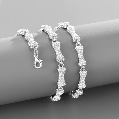 Exaggerated Trendy Personality Trendy Models Full Of Drill Bones Hip-Hop Necklace Men And Women Cuban Chain Clavicle Chain
