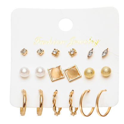 New Inlaid Pearl Ladies Earrings Creative French Vintage Gold Earrings 6 Pieces Set