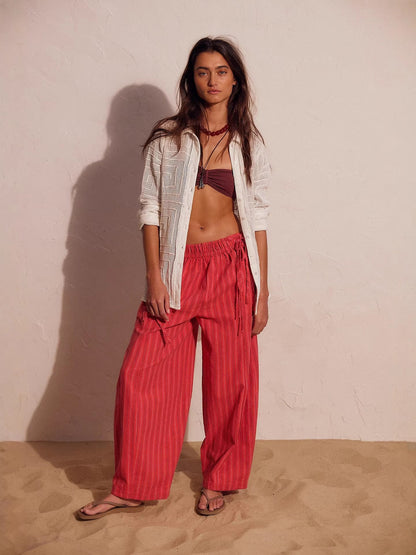 Elastic Waist Wide Leg Casual Pants