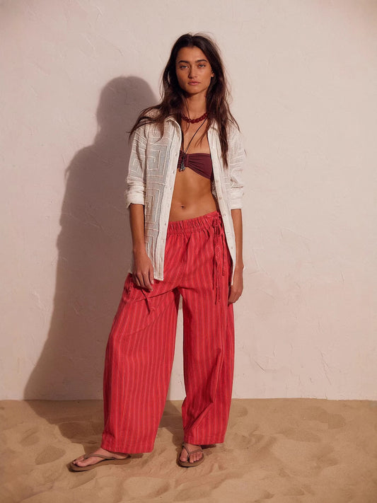 Elastic Waist Wide Leg Casual Pants