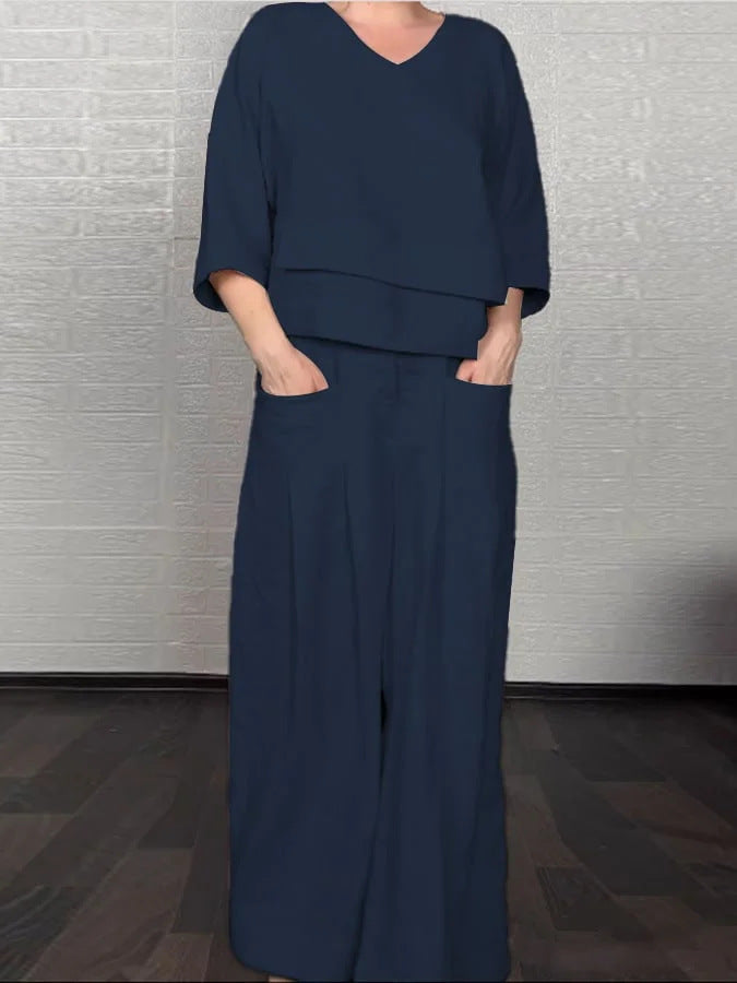 Women's Casual Solid Color Plus-Size Set