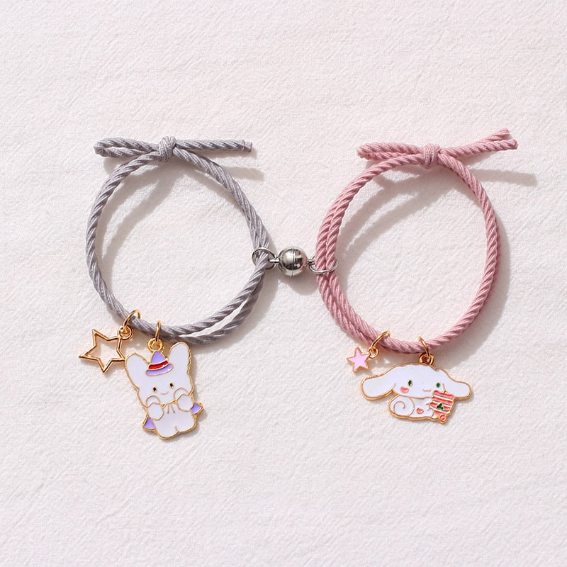 2pcs / Set Magnet Attracts Couple Bracelet Cute Cartoon Charm Jewelry Adjustable Elastic Rope Bracelets Lover Gift for Women Men