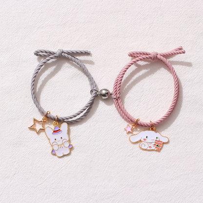 2pcs / Set Magnet Attracts Couple Bracelet Cute Cartoon Charm Jewelry Adjustable Elastic Rope Bracelets Lover Gift for Women Men