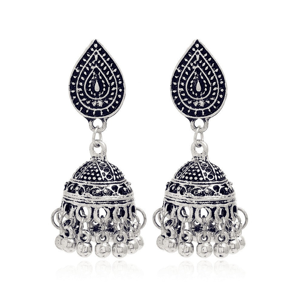 Bohemian ethnic carved retro patterns, creative bell earrings, exaggerated and personalized ethnic style earrings from Europe and America