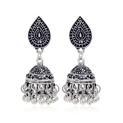 Bohemian ethnic carved retro patterns, creative bell earrings, exaggerated and personalized ethnic style earrings from Europe and America