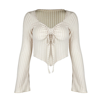 V-neck drawstring flared sleeve women's clothing