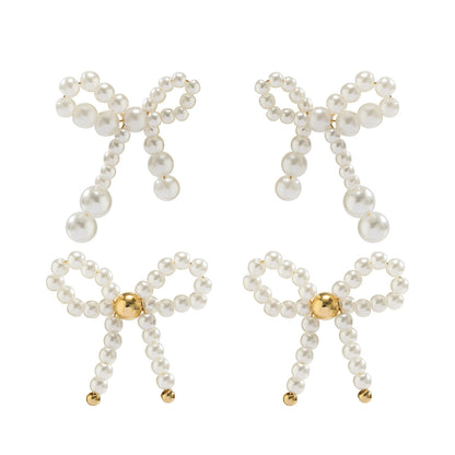Hot selling bow tie French tassel earrings with simple imitation pearl BowEarring earrings