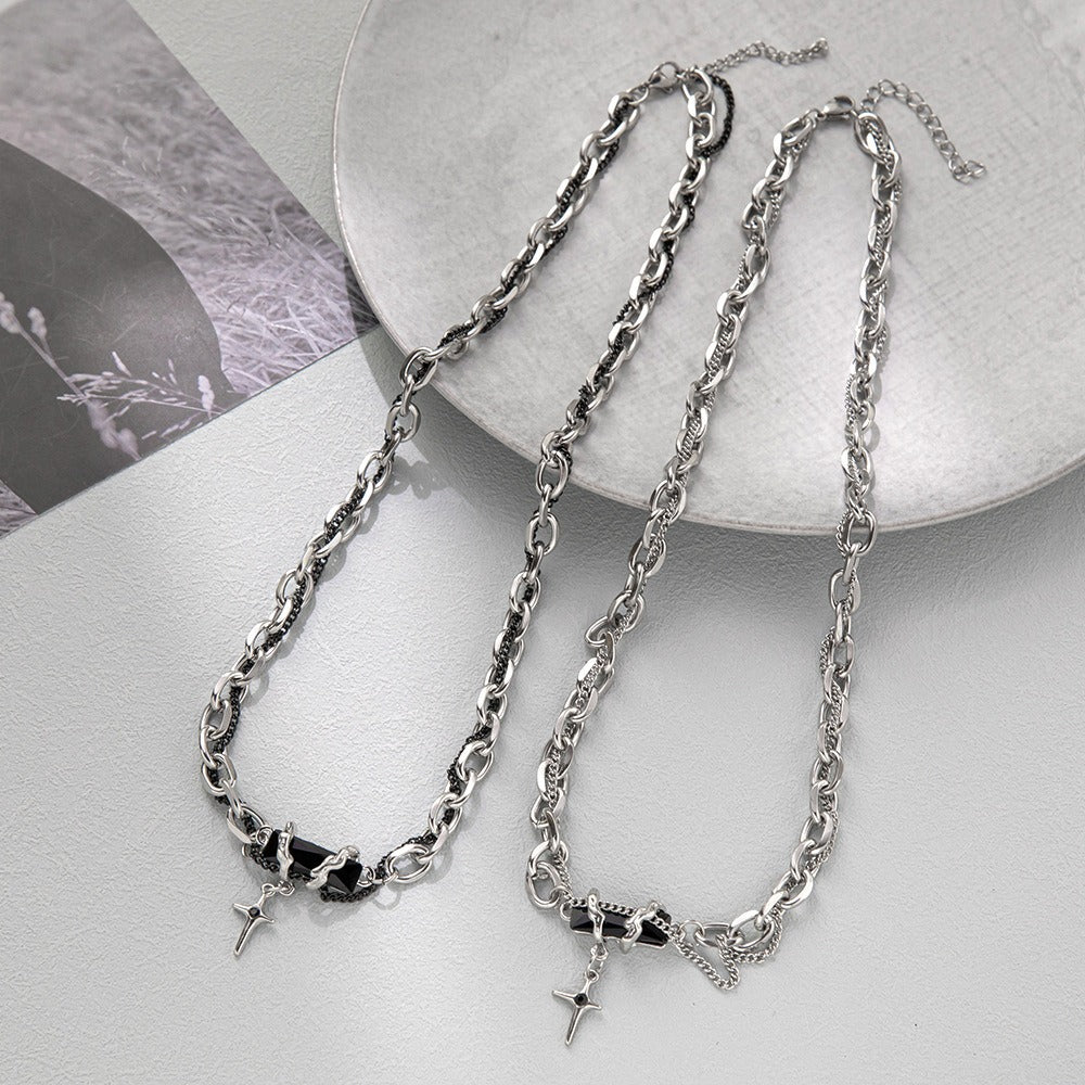 New Niche Design Wrapping Black Forest Pendant Splicing Titanium Steel Necklace Sweater Chain Of Men And Women Will Not Fade